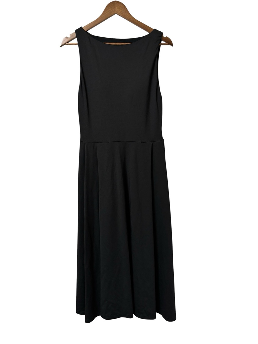 OGL Black sleeveless bamboo sculpting stretch ponte boatneck chic midi dress L - Picture 5 of 16
